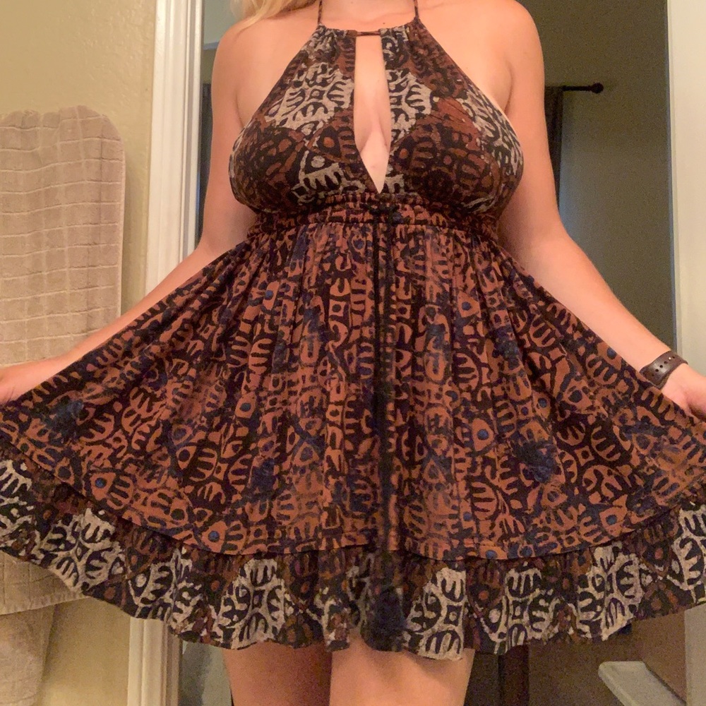 Free people brown and black halter mini dress